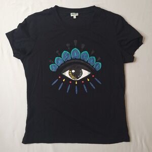 KENZO Paris Graphic Tee Iconic Eye‎ Print Short Sleeve Shirt Top, Sz Large